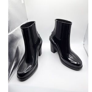 Hunter Black High Heel Rubber Rain Boots